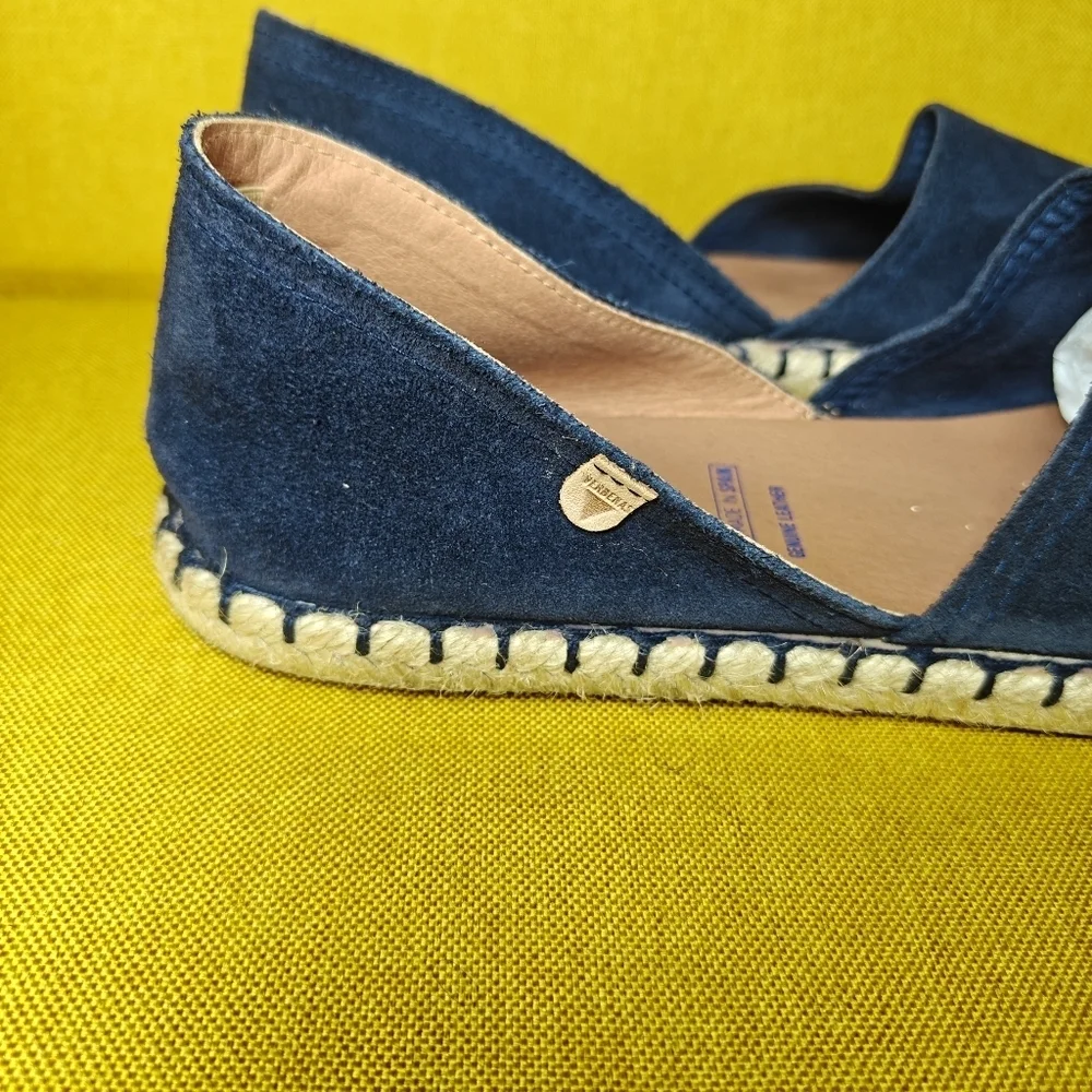 VERBENAS Carmen Serraje Navy Suede Slide-on Spanish Espadrille Mules Shoes Sz 11